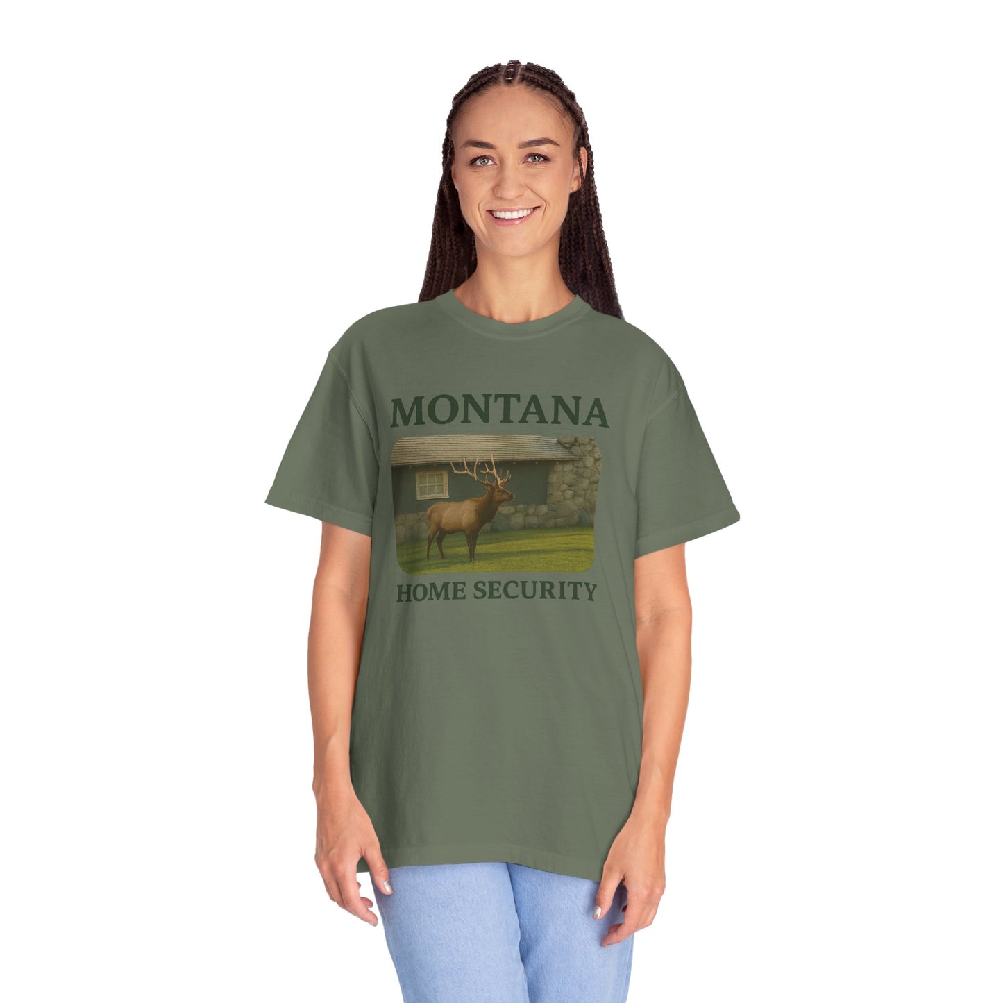 Montana Home Security T-Shirt — Elk Graphic Rustic State Pride Tee