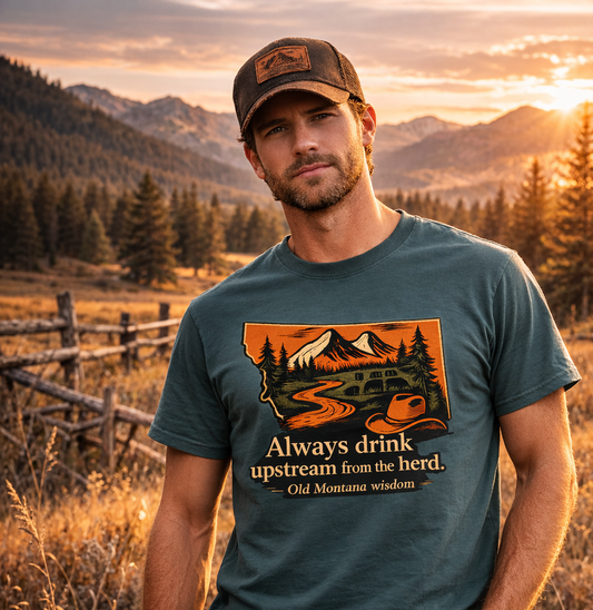 "Always Drink Upstream From the Herd" Montana Outdoors Graphic T-Shirt | Rugged State Supply