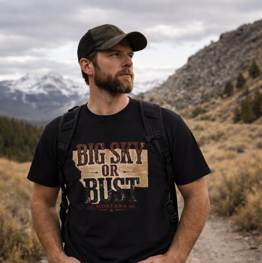 Big Sky or Bust T-Shirt — Montana Vintage Graphic Tee | Rugged State Supply