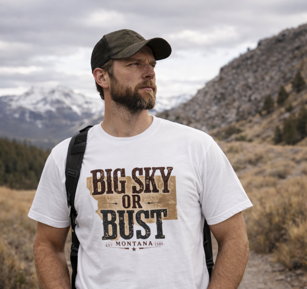 Big Sky or Bust T-Shirt — Montana Vintage Graphic Tee | Rugged State Supply