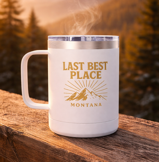 Last Best Place 15oz Insulated Travel Mug with Handle | Rugged State Supply