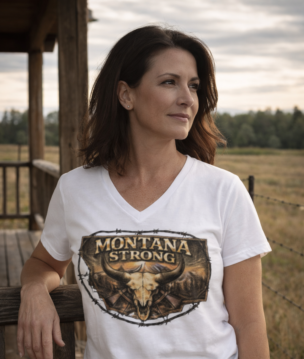 Montana Strong V-Neck Tee — Western Graphic Tee | Rugged State Supply| Rugged State Supply