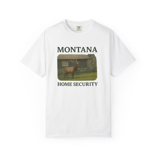 Montana Home Security T-Shirt — Elk Graphic Rustic State Pride Tee