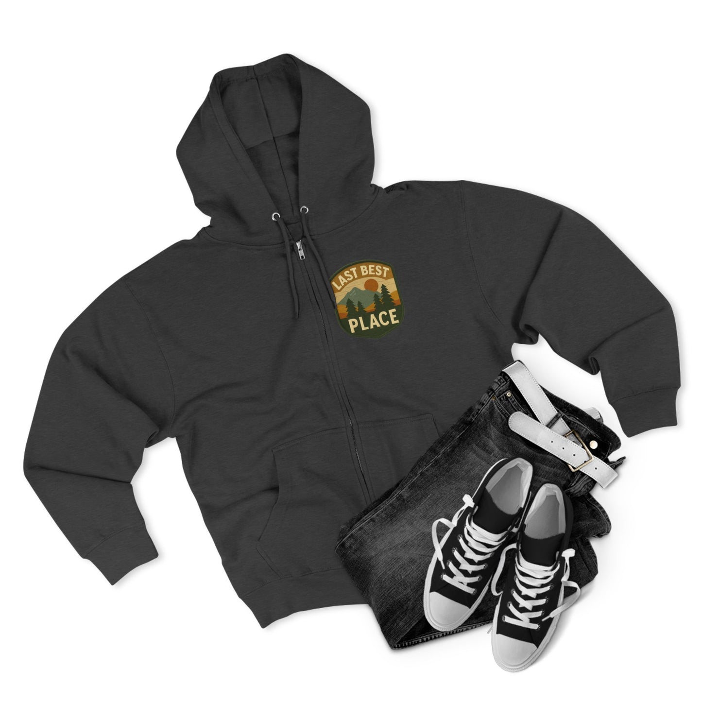 Last Best Place Zip Hoodie - Montana Mountains Retro Patch