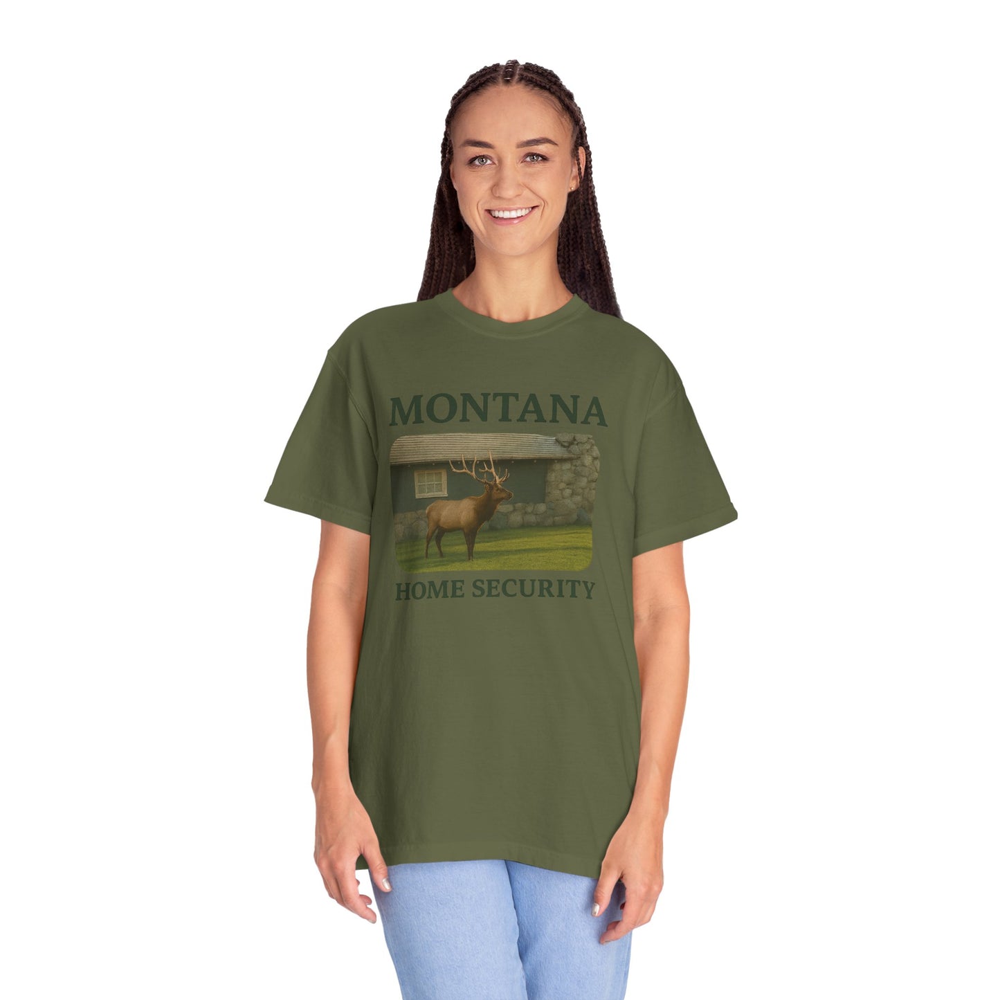 Montana Home Security T-Shirt — Elk Graphic Rustic State Pride Tee