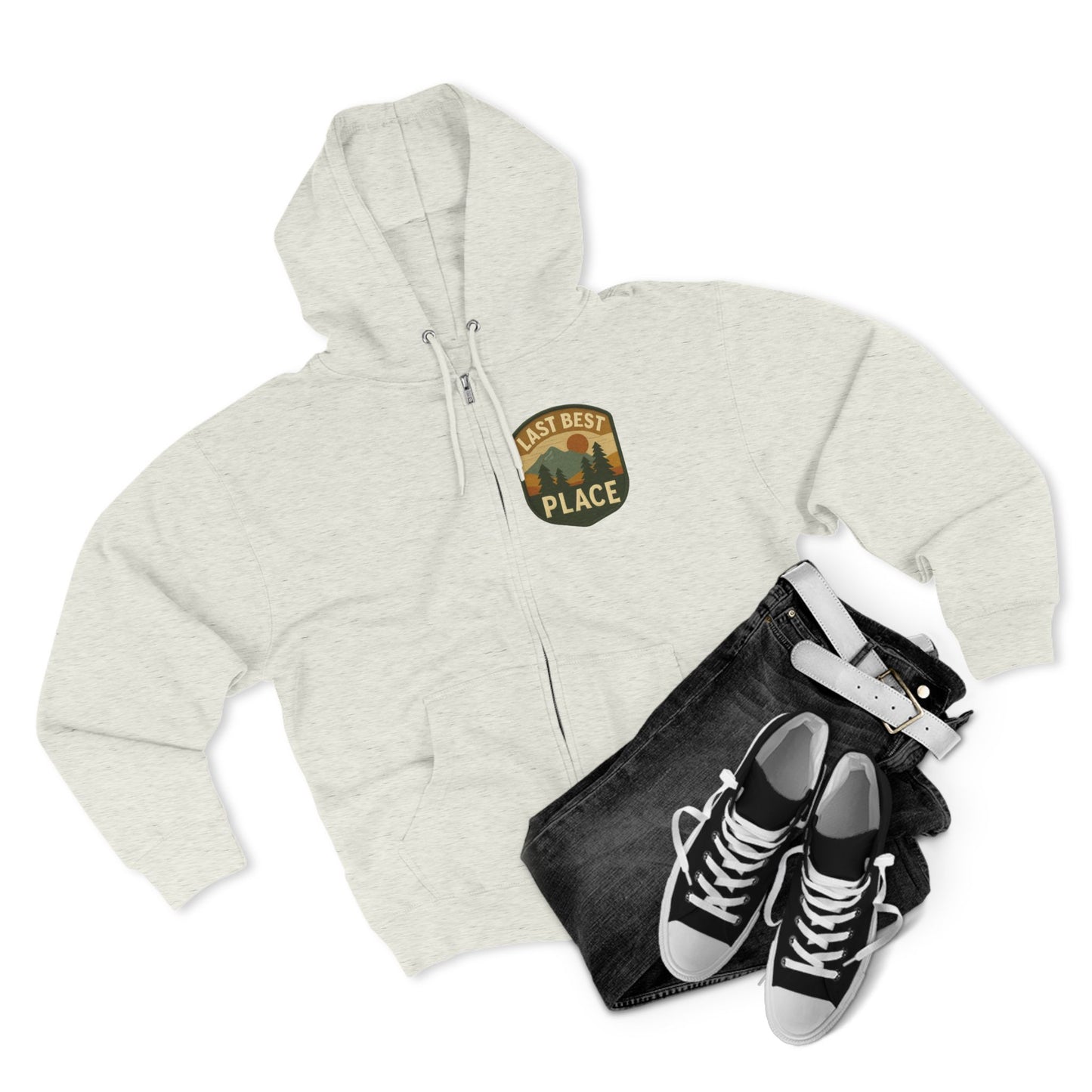 Last Best Place Zip Hoodie - Montana Mountains Retro Patch