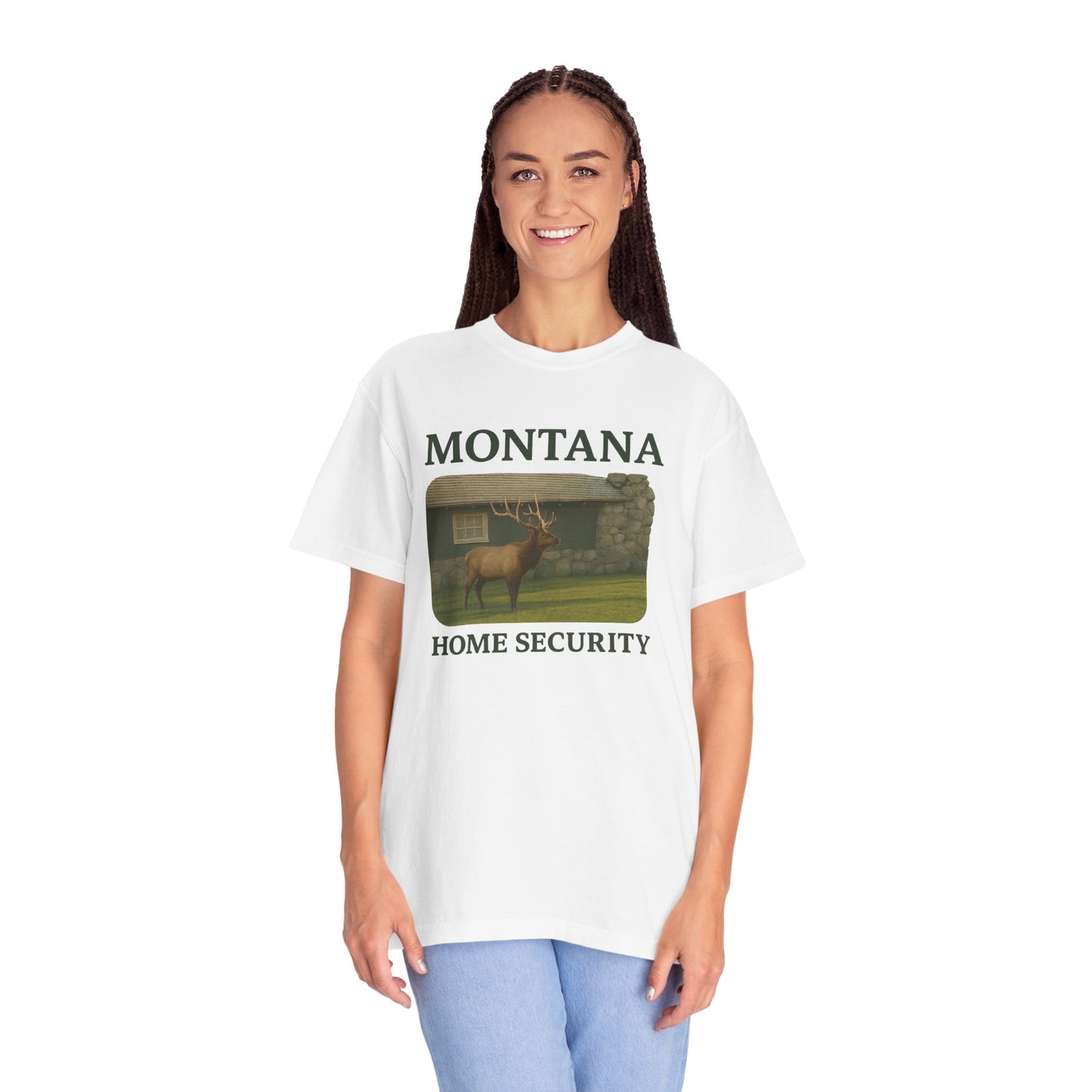 Montana Home Security T-Shirt — Elk Graphic Rustic State Pride Tee