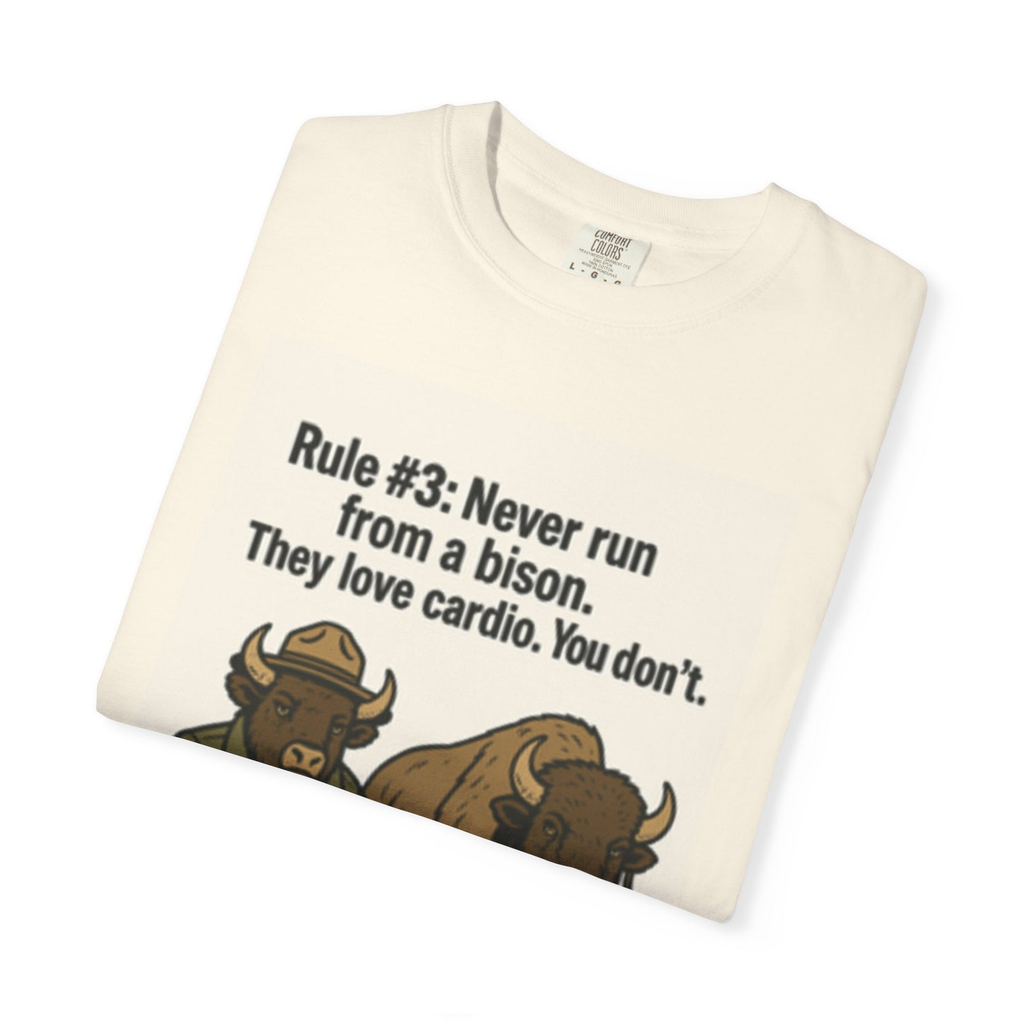 Bison Rule #3 Funny Ranger T-Shirt – 'Never Run From a Bison' Graphic Tee
