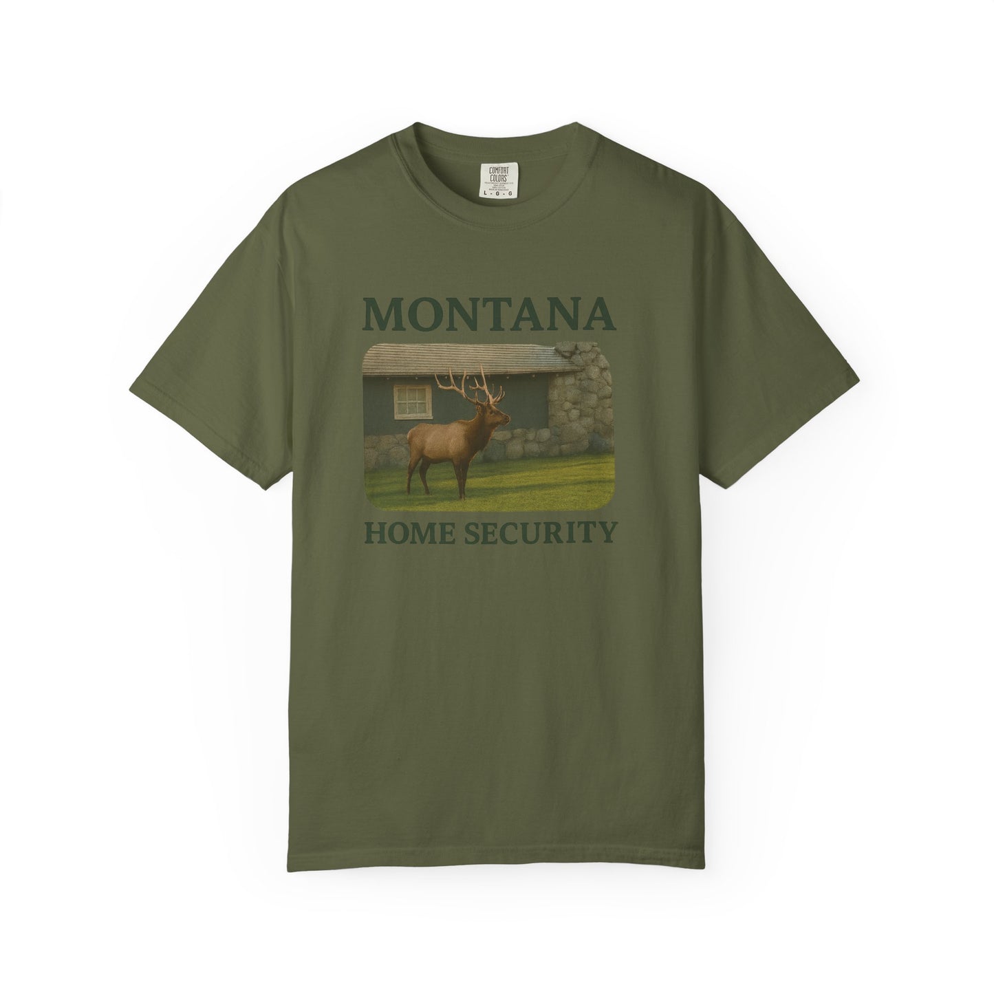 Montana Home Security T-Shirt — Elk Graphic Rustic State Pride Tee