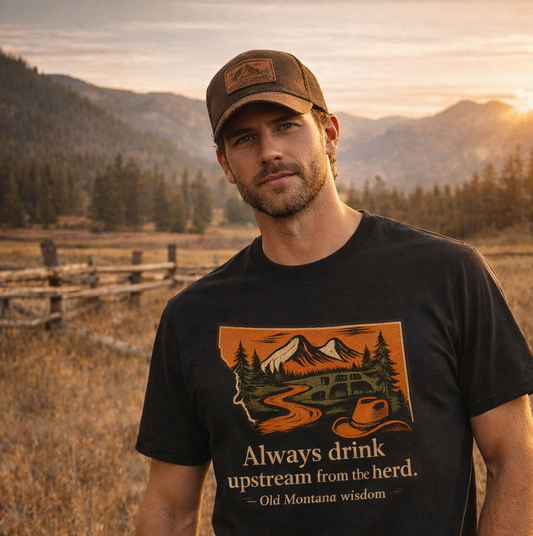 "Always Drink Upstream From the Herd" Montana Outdoors Graphic T-Shirt | Rugged State Supply