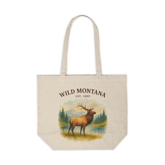 Wild Montana Elk Canvas Tote Bag — Vintage Nature Grocery Shopper
