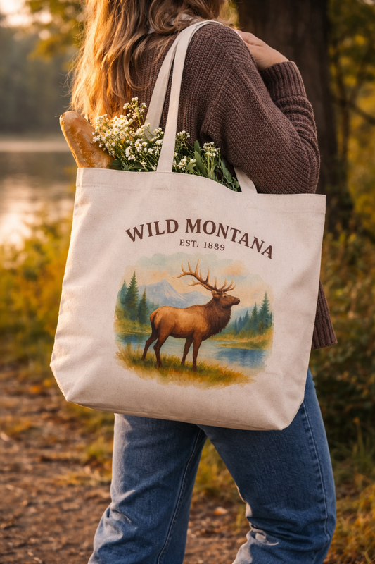 Wild Montana Elk Canvas Tote Bag – Vintage Nature Shopper | Rugged State Supply