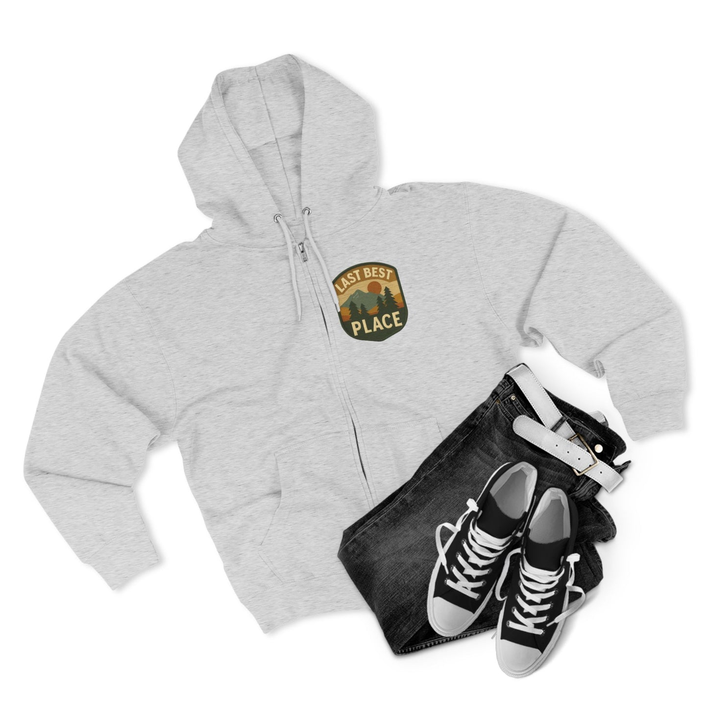 Last Best Place Zip Hoodie - Montana Mountains Retro Patch