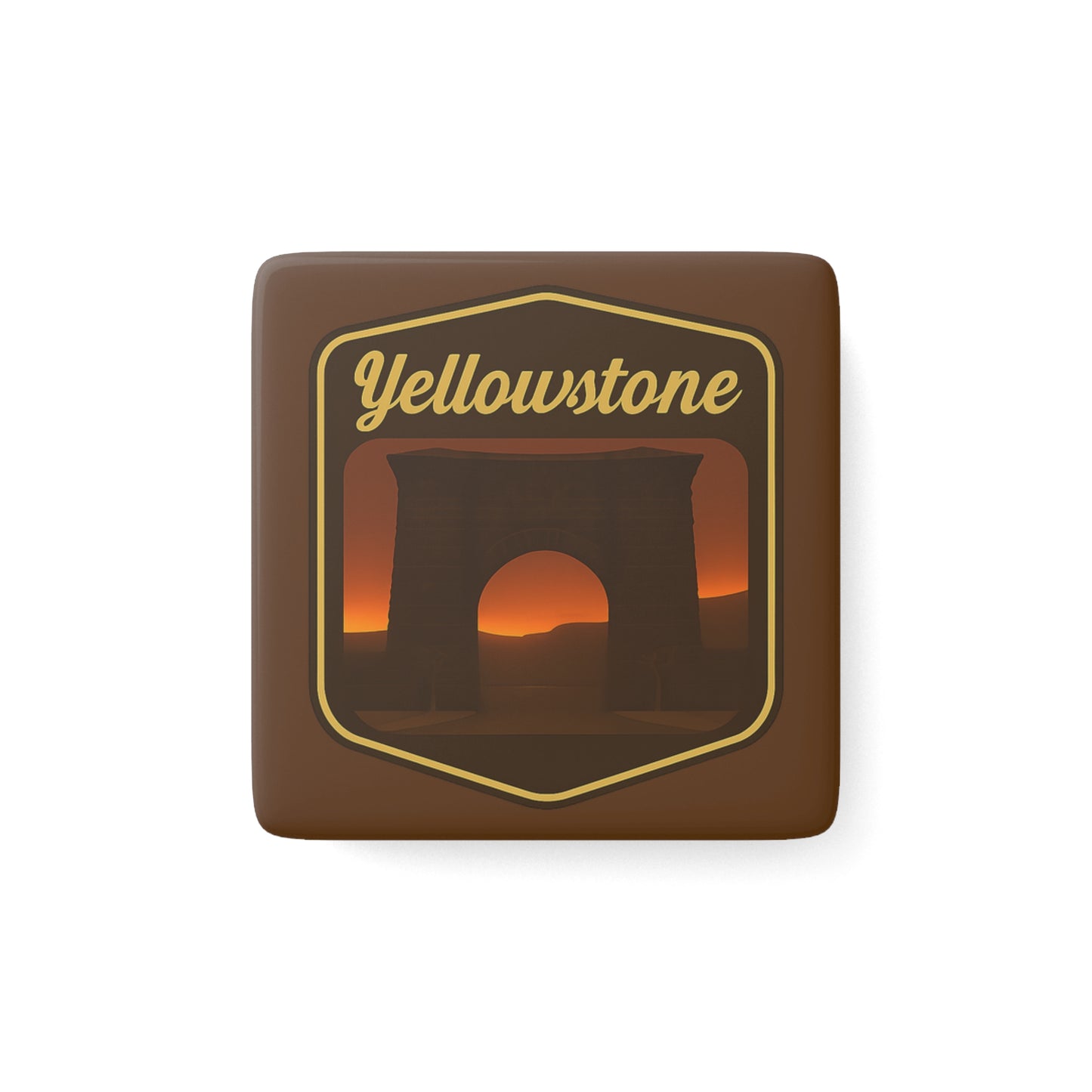 Yellowstone Sunset Porcelain Magnet — National Park Souvenir