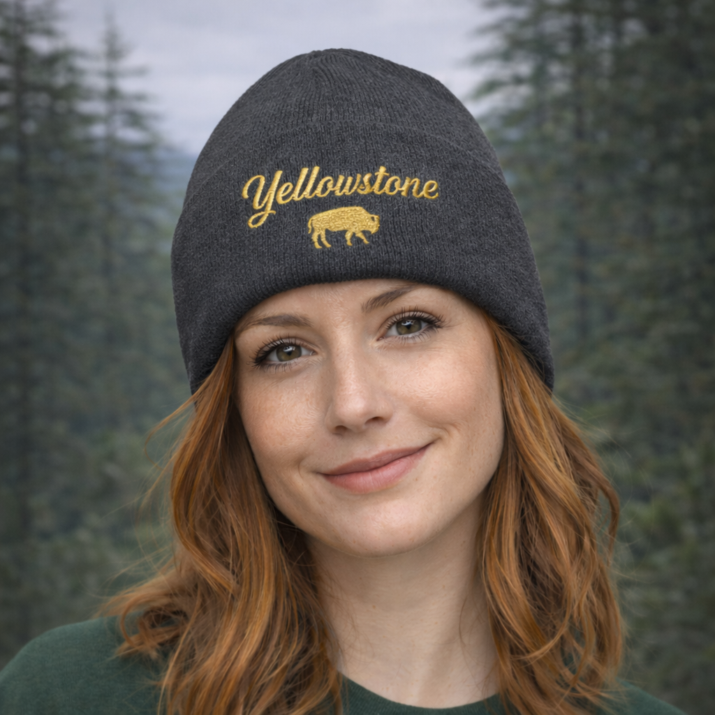 Yellowstone Embroidered Cuffed Beanie – Bison Logo Winter Hat | Rugged State Supply