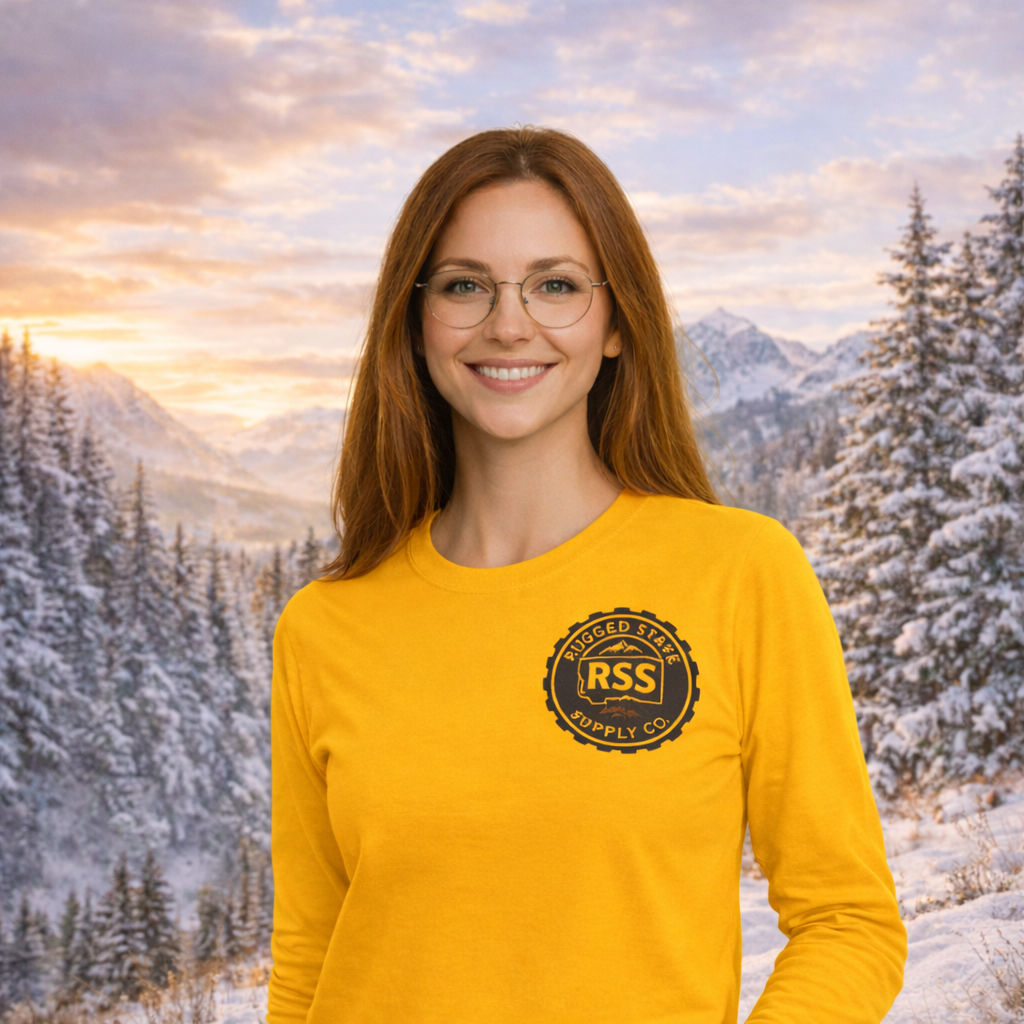RSS Vintage Crest Long Sleeve Tee — Retro Logo Cotton Shirt | Rugged State Supply