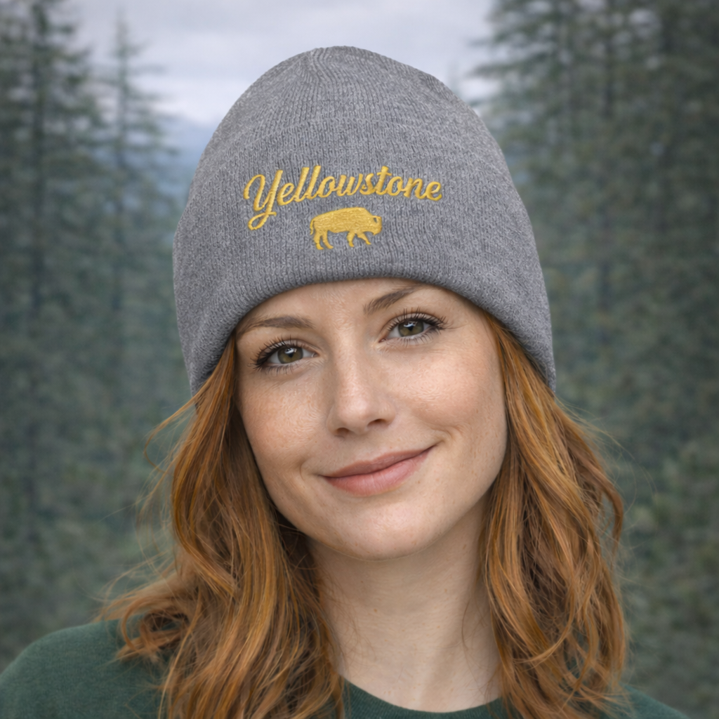 Yellowstone Embroidered Cuffed Beanie – Bison Logo Winter Hat | Rugged State Supply