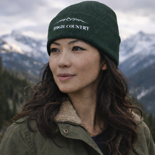 High Country Embroidered Beanie — Mountain Knit Cuff Hat - Rugged State Supply