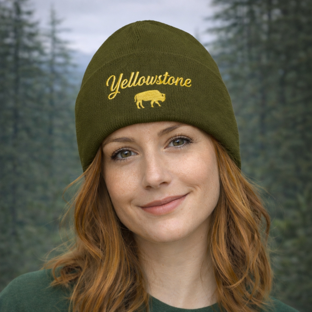 Yellowstone Embroidered Cuffed Beanie – Bison Logo Winter Hat | Rugged State Supply