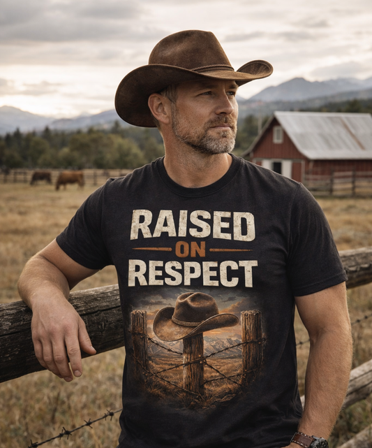 Raised on Respect – Unisex Garment-Dyed Western Graphic T-Shirt | Rugged State Supply