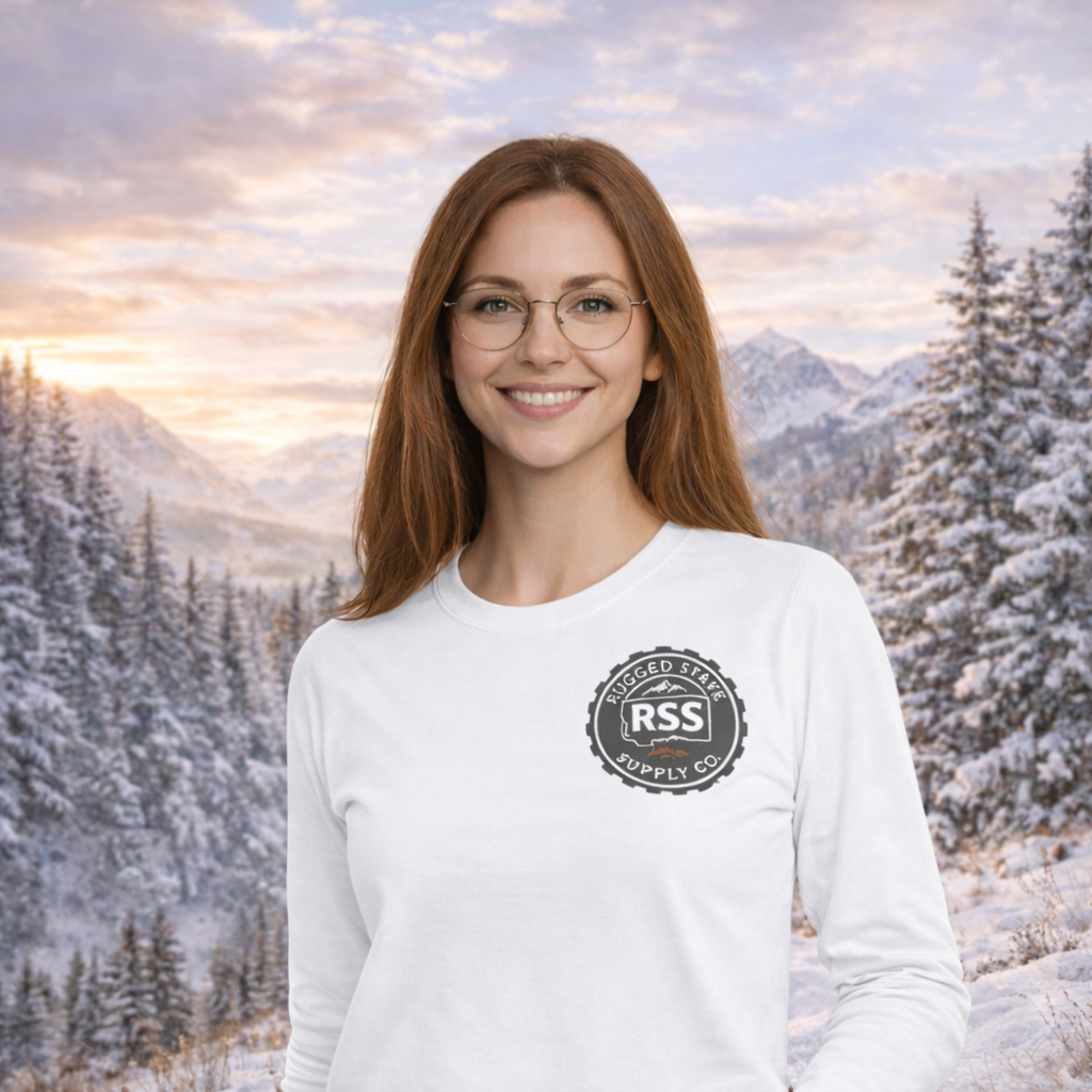 RSS Vintage Crest Long Sleeve Tee — Retro Logo Cotton Shirt | Rugged State Supply
