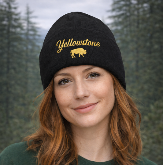Yellowstone Embroidered Cuffed Beanie – Bison Logo Winter Hat | Rugged State Supply
