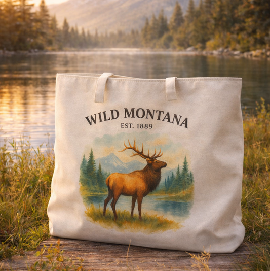 Wild Montana Elk Canvas Tote Bag – Vintage Nature Shopper | Rugged State Supply